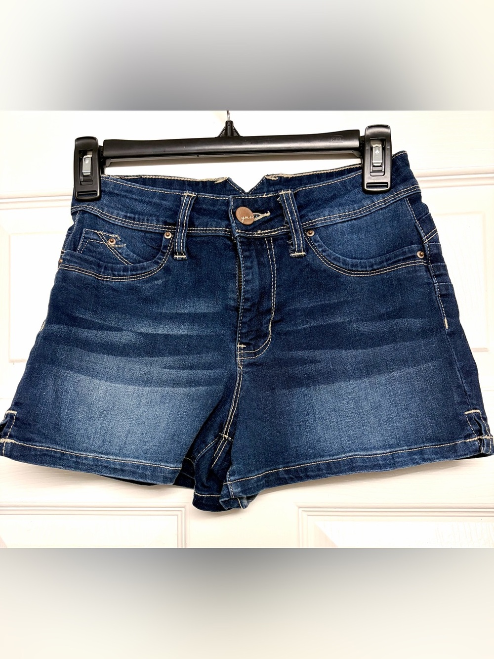 YMI Stretched Denim Shorts in Dark Blue with Cream Stitching